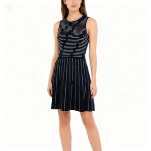 Eliza J Black and White Patterned Midi Dress